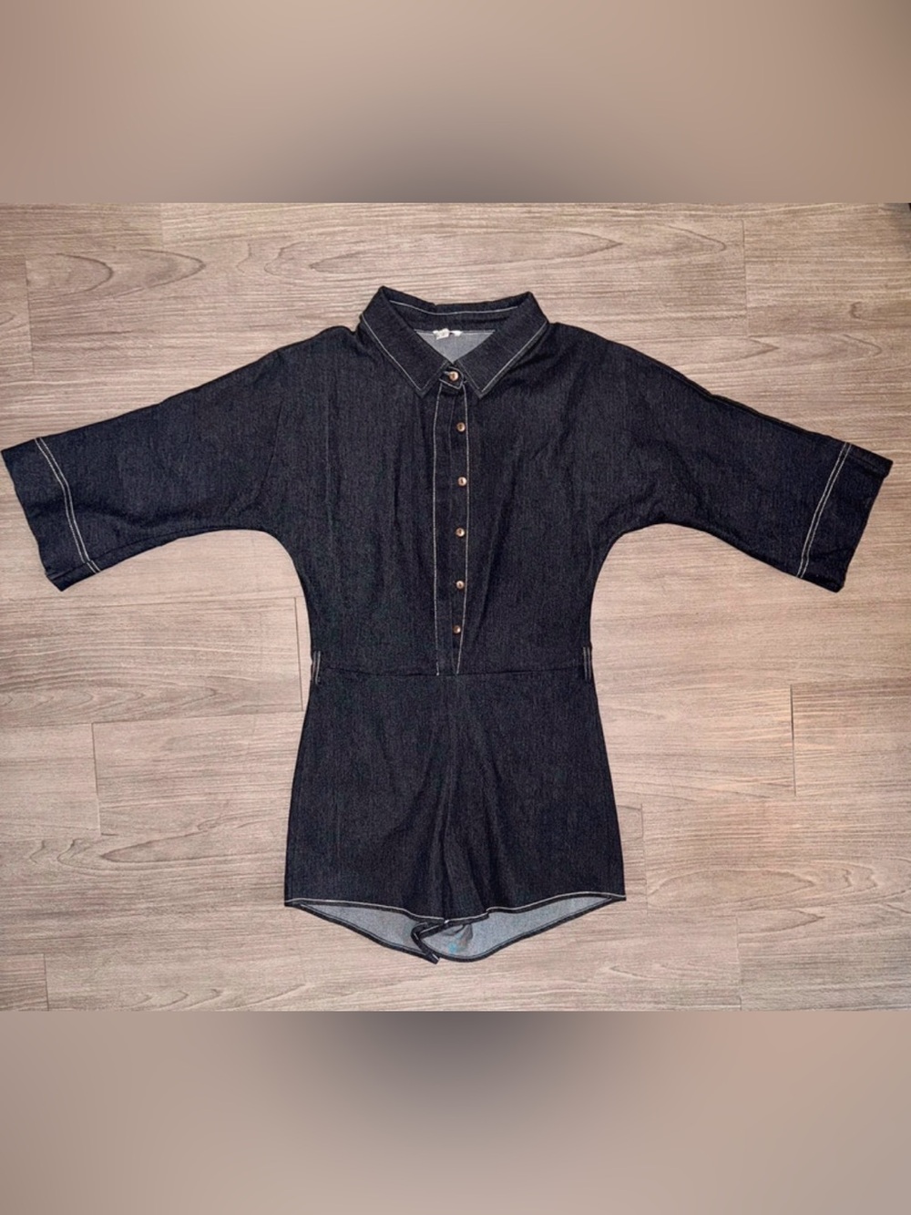 AZURA Indigo Denim Collared Shorts Romper